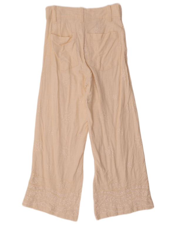 Zara Pantalon décontracté à jambe large pour femme XS W24 L26 Beige Floral Viscose