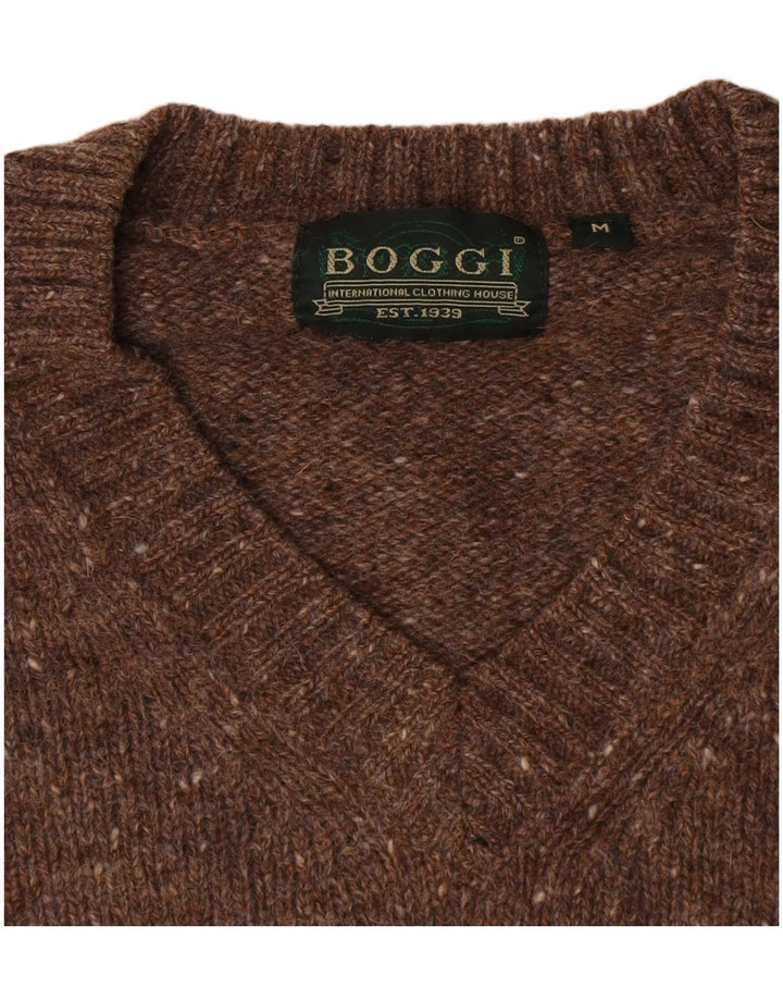 Boggi Pull Col V Homme Marron Moyen Moucheté Laine Vierge