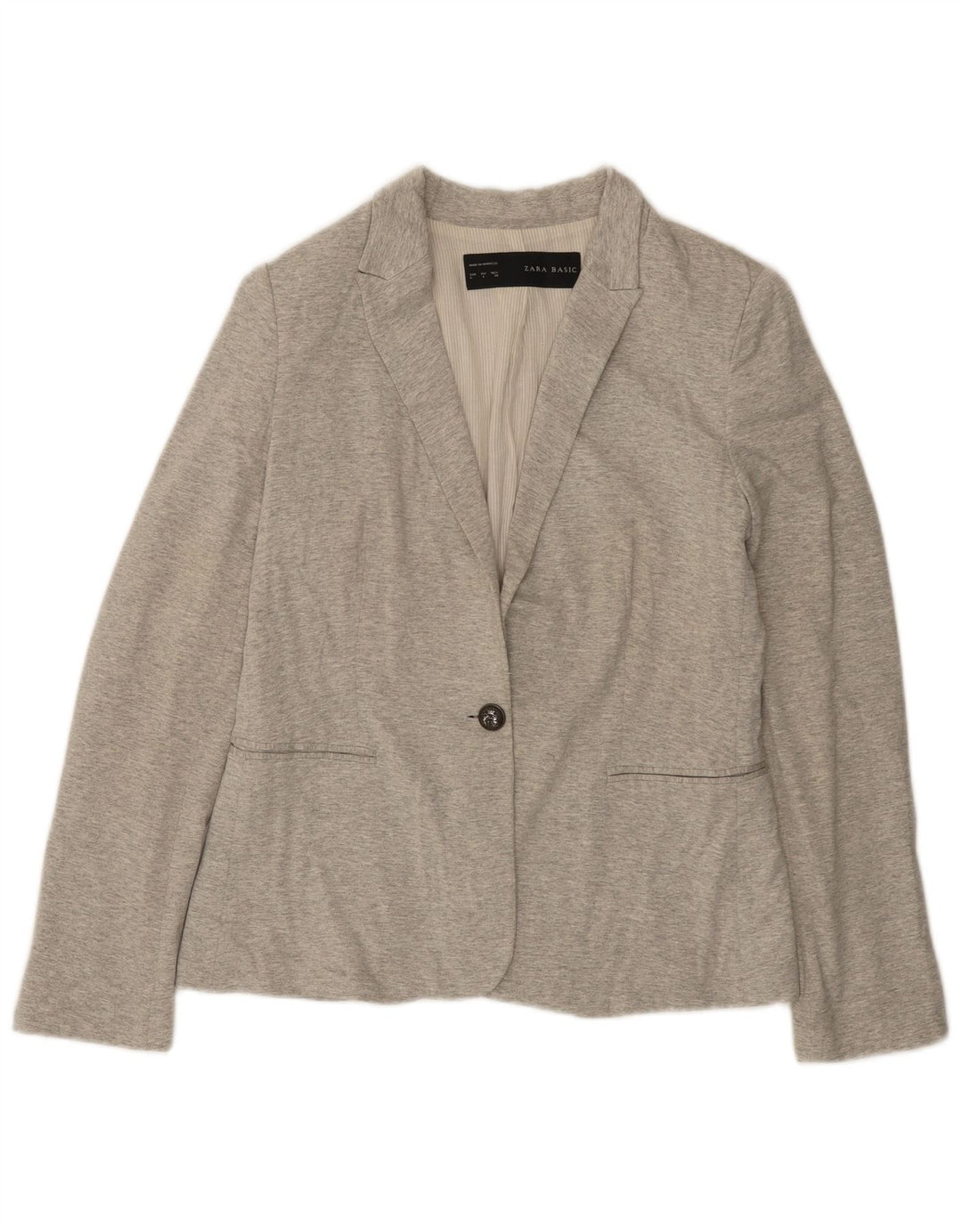 Zara Womens 1 Button Blazer Jacket UK 14 Large Gris Moucheté Coton