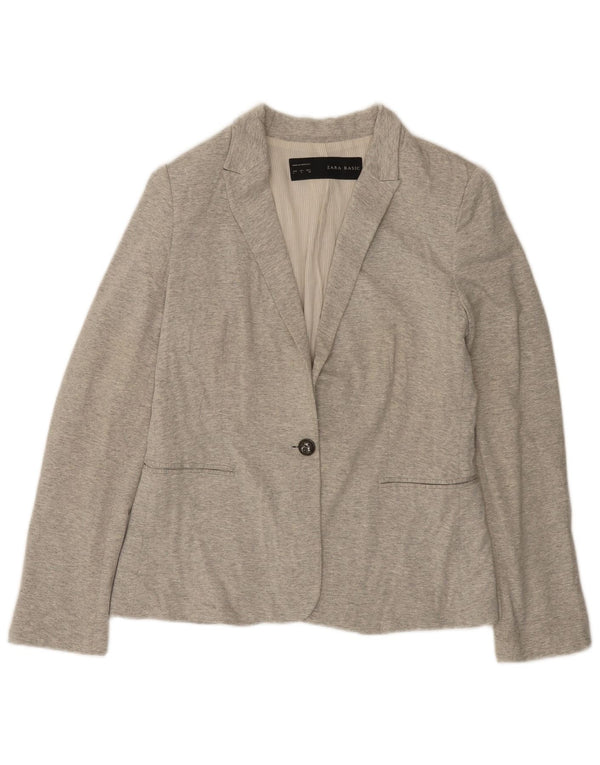 Zara Womens 1 Button Blazer Jacket UK 14 Large Gris Moucheté Coton