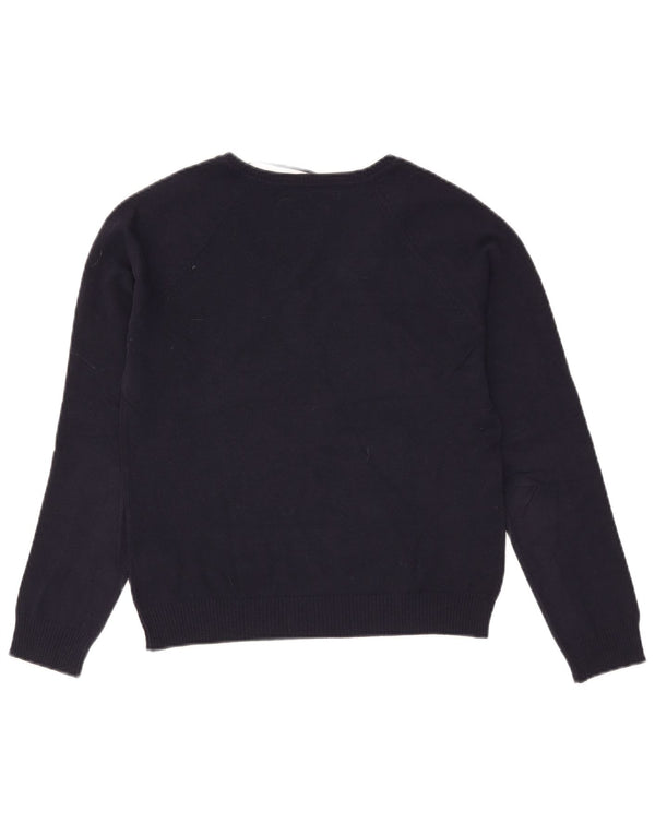 Zara Pull col en V pour femme UK 14 Large Bleu marine Coton