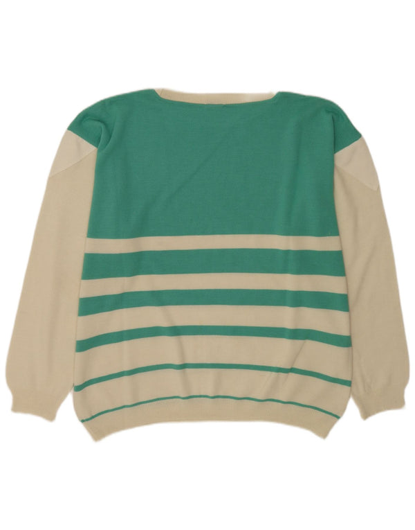 vintage Mens Boat Neck Jumper Pull XL Vert Rayé Laine