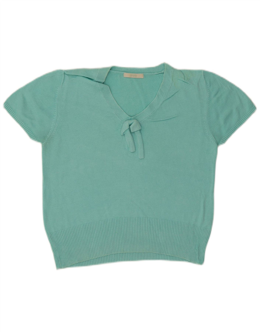 Marks & Spencer Pull court à col en V pour femme UK 12 Turquoise moyen