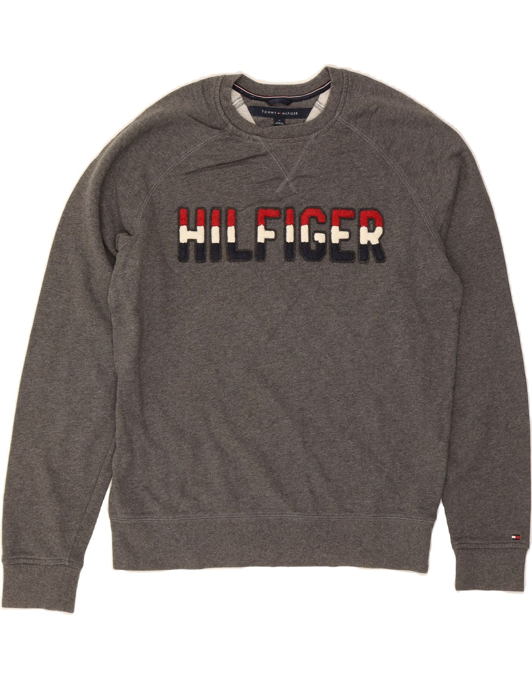 TOMMY HILFIGER Mens Graphic Sweatshirt Jumper Medium Grey Cotton Vintage Tommy Hilfiger and Second-Hand Tommy Hilfiger from Messina Hembry 