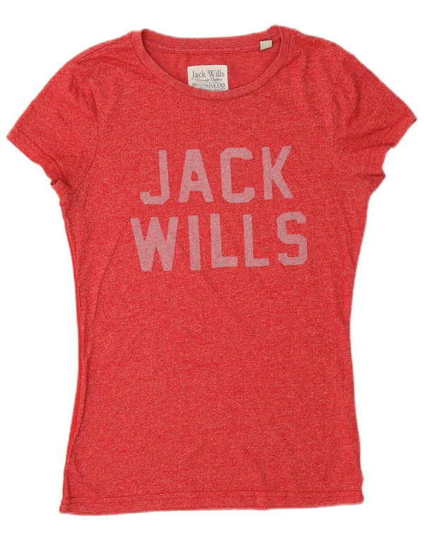Jack Wills T-shirt graphique pour femme UK 10 Petit coton rouge