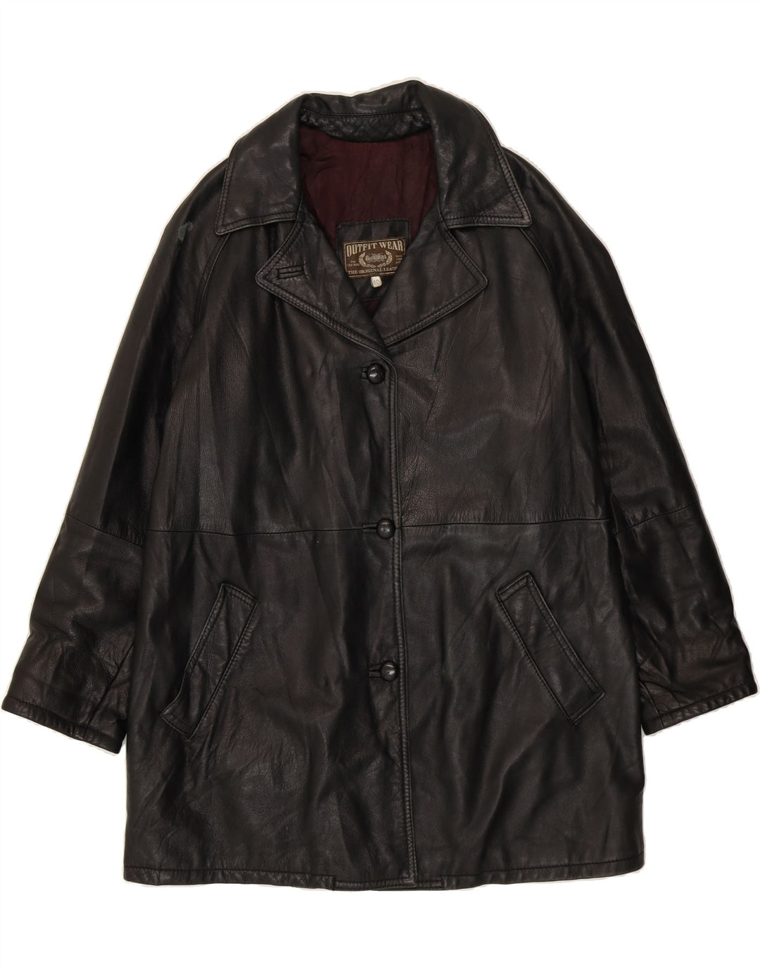 VINTAGE Womens Loose Fit Leather Coat EU 40 Medium Black Leather Vintage Vintage and Second-Hand Vintage from Messina Hembry 