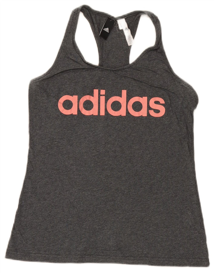 Adidas Débardeur graphique pour femme UK 12 Gris moyen Coton