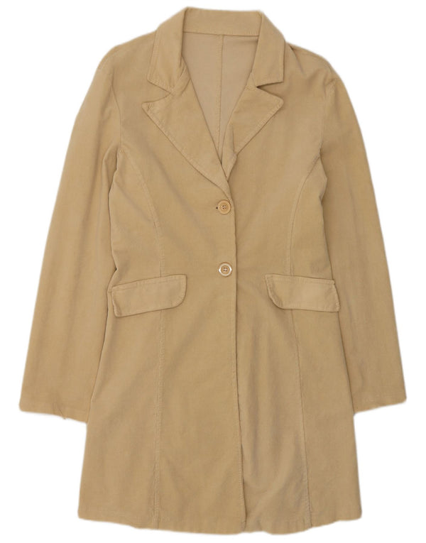 vintage Femme Velours Côtelé Pardessus UK 12 Beige Moyen