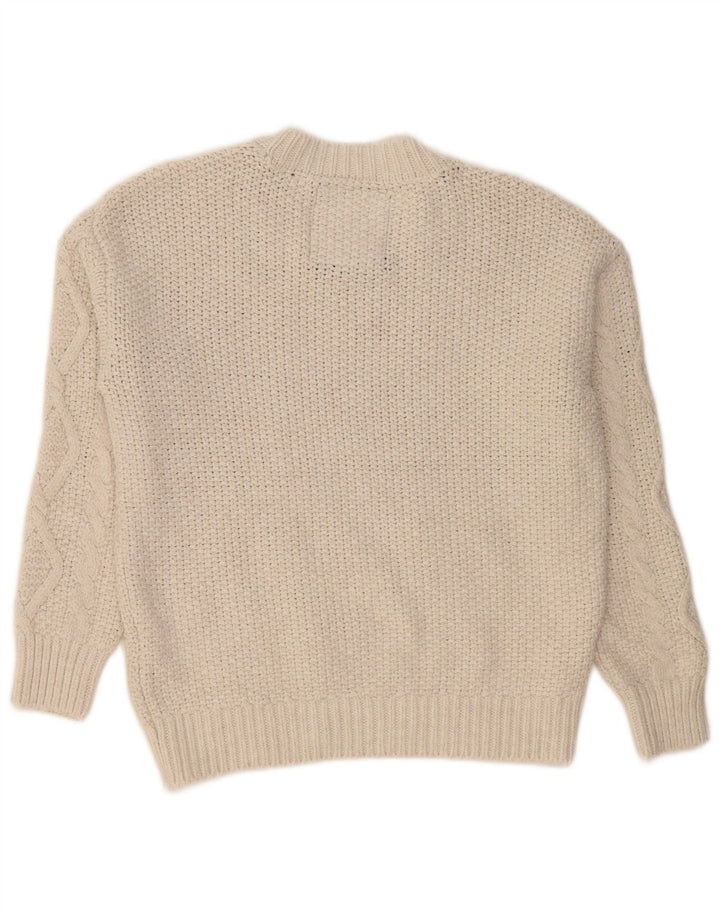 Superdry Pull surdimensionné à col rond pour femme UK 12 Medium Off White