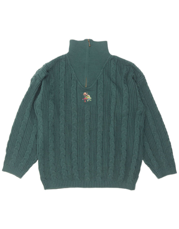 vintage Mens Zip Neck Jumper Pull UK 38/40 Moyen Vert Polyacrylique