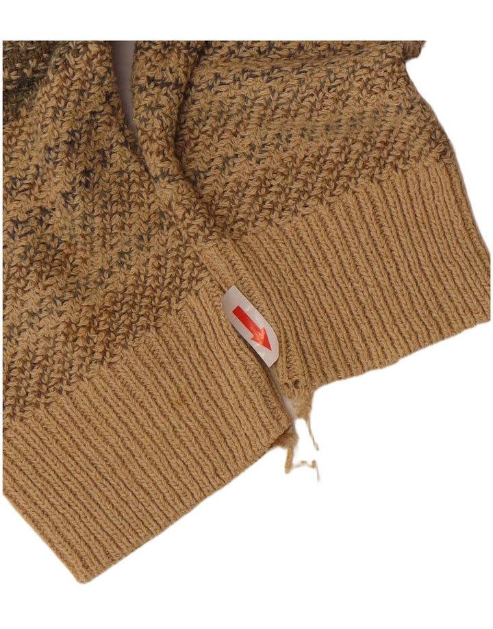 vintage Mens V-Col Jumper Pull Moyen Beige Rayé