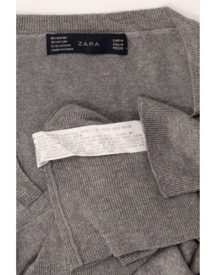Zara Pull col V pour femme UK 12 Rayonne Gris Moyen
