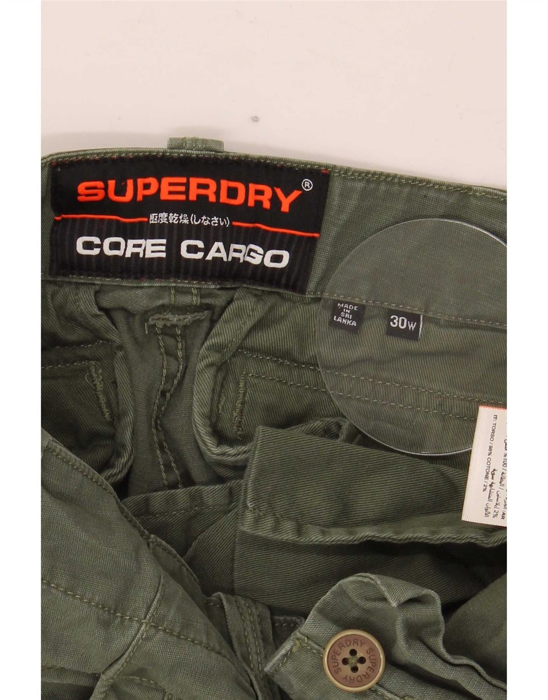 Superdry Short Cargo W30 Homme Vert Moyen Coton