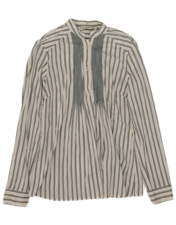 Zara Femme Pull Chemise UK 10 Petit Blanc Rayé