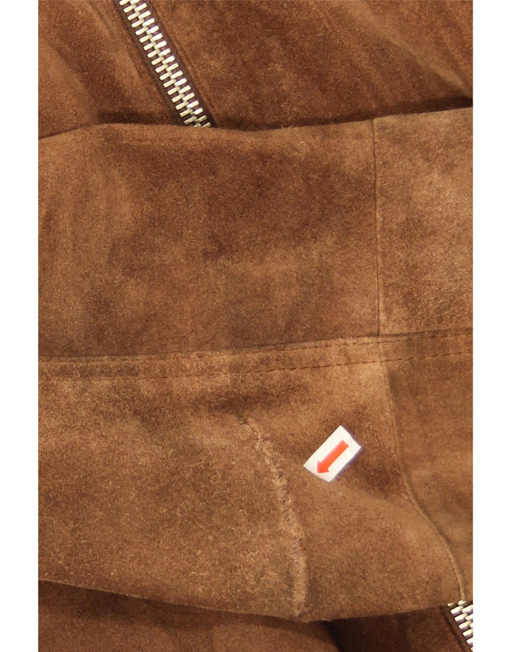 veste en peau de mouton en daim vintage pour hommes UK 38 Cuir brun moyen