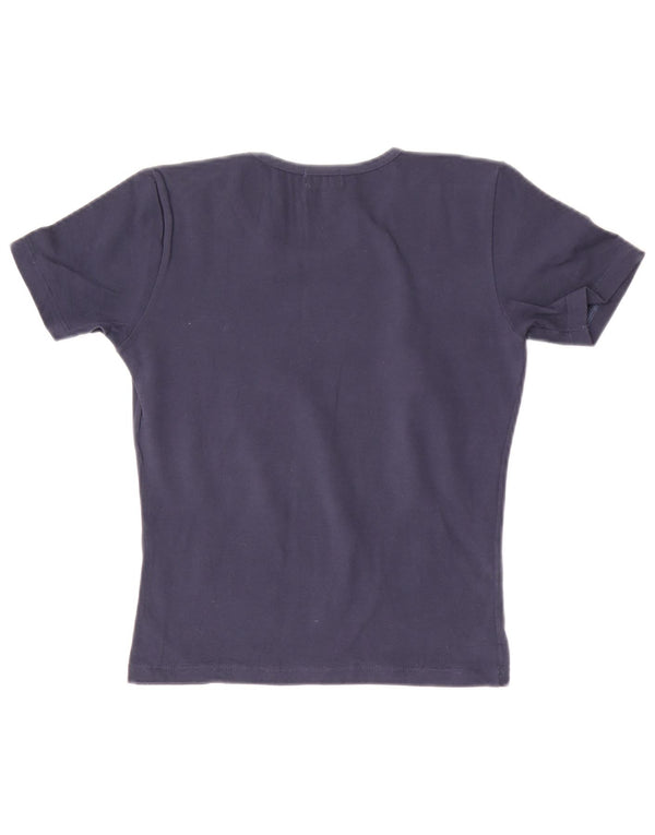 Pierre Cardin T-shirt court graphique pour femme UK 12 en coton bleu marine moyen
