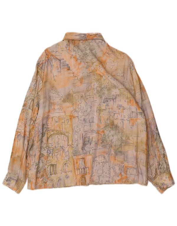 vintage Femme Chemise Graphique Blouse UK 16 Grand Colorblock Multicolore