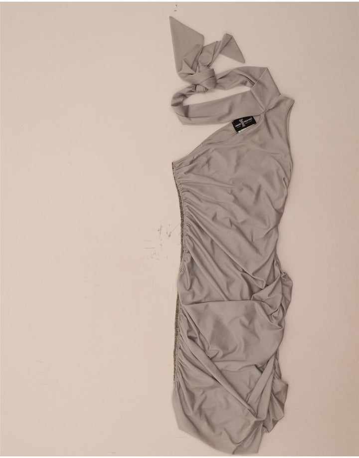 vintage Femme Une Robe Épaule UK 12 Moyen Argent Polyamide