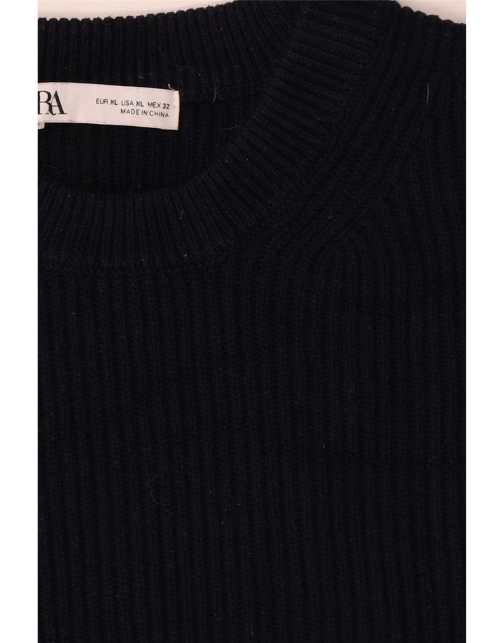 Zara Pull surdimensionné à col rond pour femme UK 18 XL Bleu marine Polyester