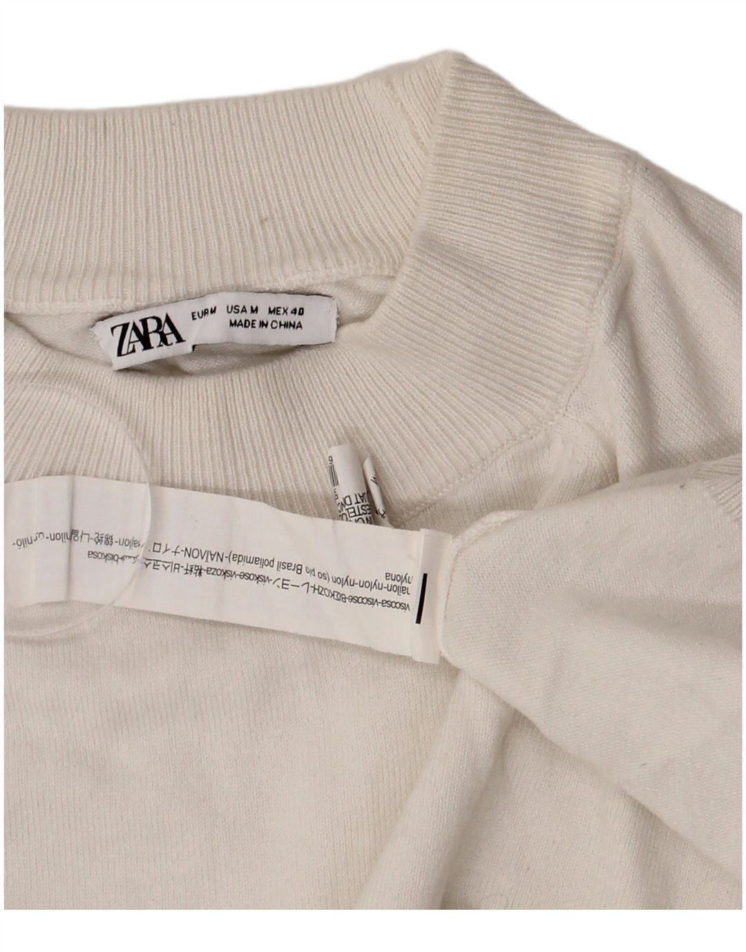 Zara Pull Col Rond Homme Blanc Moyen Viscose