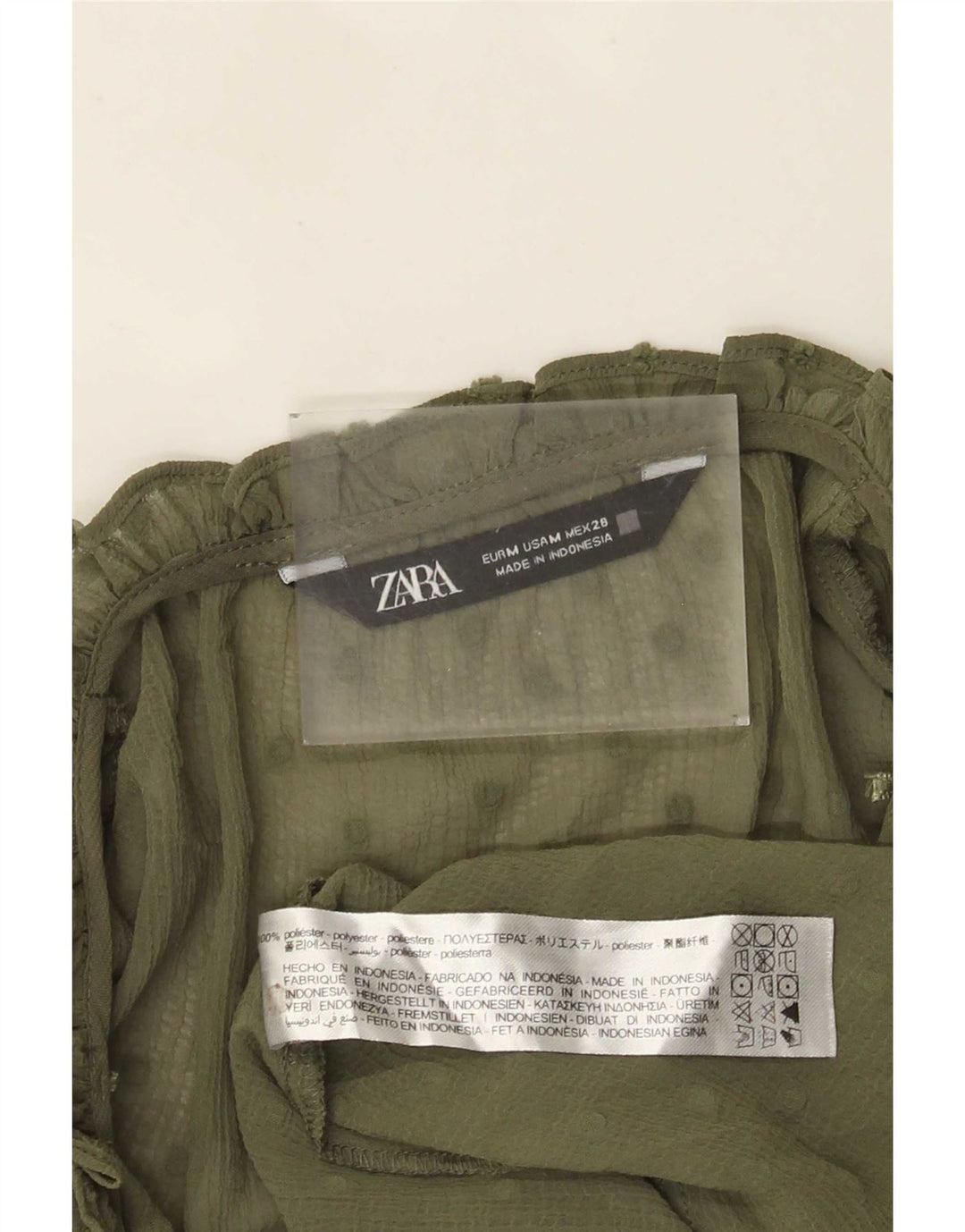 Zara Chemisier transparent à manches 3/4 pour femme UK 14 Kaki moyen à pois