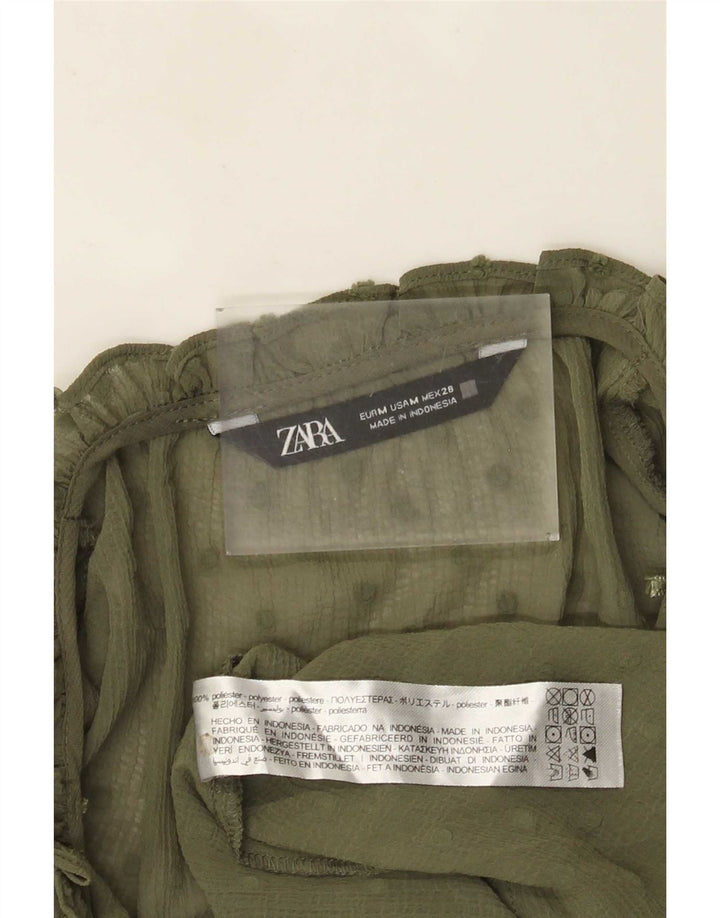 Zara Chemisier transparent à manches 3/4 pour femme UK 14 Kaki moyen à pois