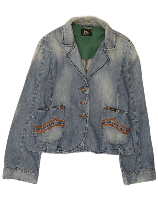 Lee Veste blazer en jean à 3 boutons pour femme UK 10 Petit Bleu Coton