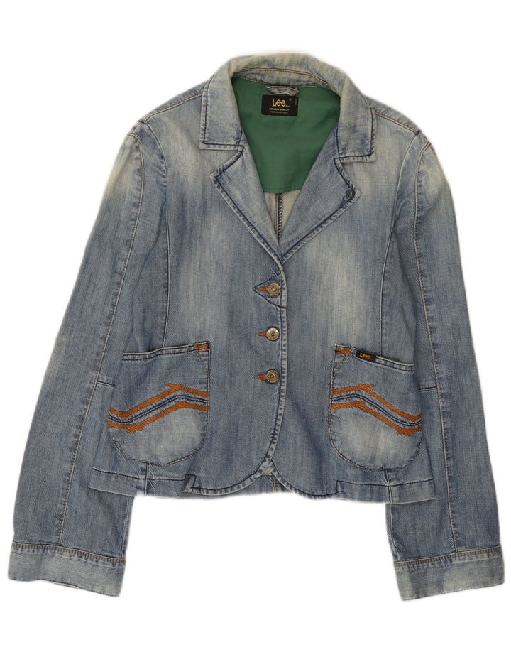 Lee Veste blazer en jean à 3 boutons pour femme UK 10 Petit Bleu Coton