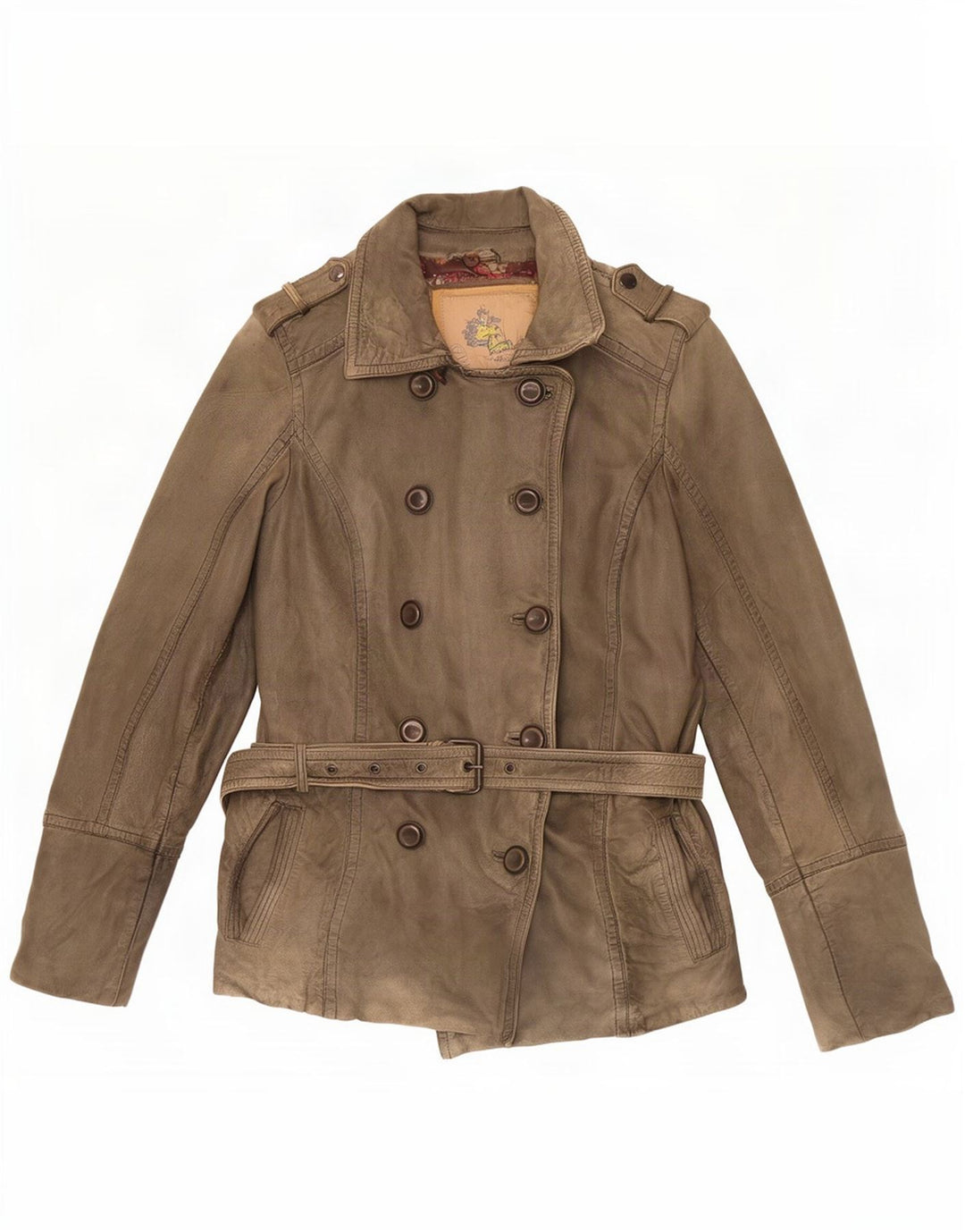 veste en cuir à double poitrine militaire vintage pour femmes EU 38 Kaki moyen