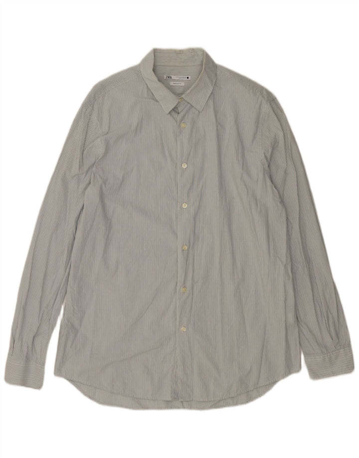 Zara Chemise Regular Fit XL Bleu Rayé Coton