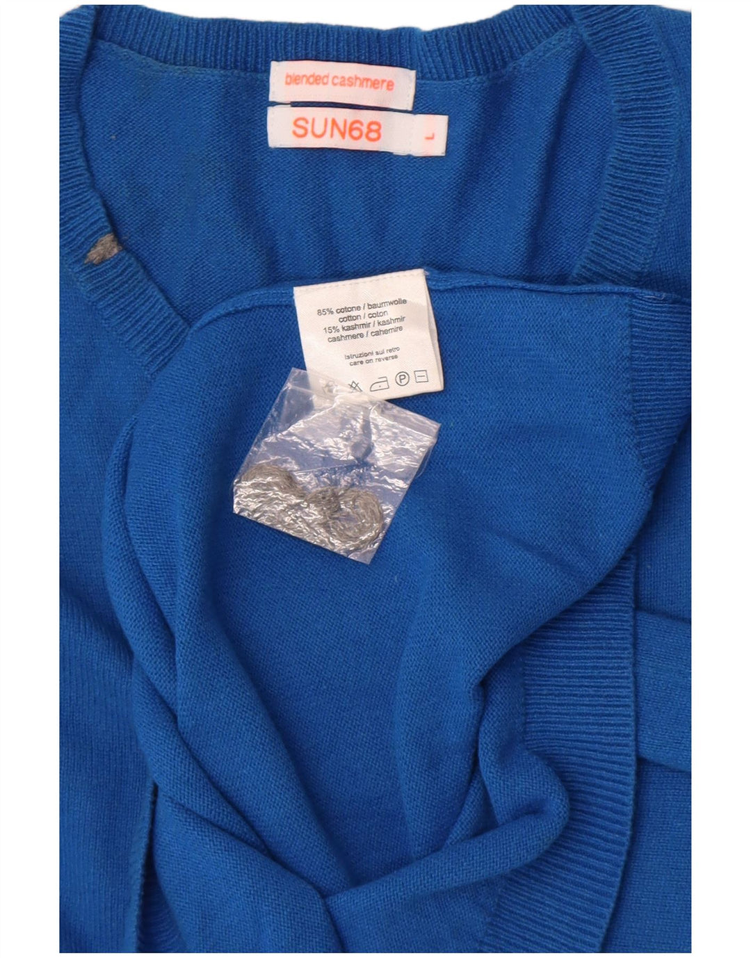 Sun68 Pull col V pour homme en coton bleu Taille L
