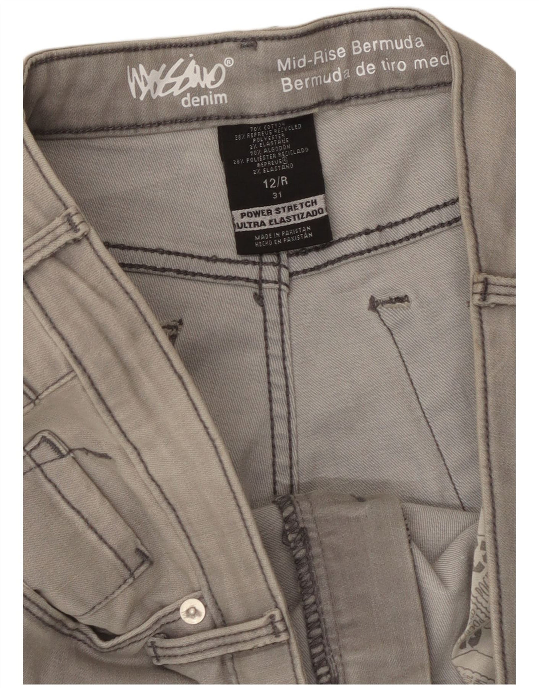 Mossimo Short en jean Power Stretch taille moyenne pour femme US 12 Large W31 Gris