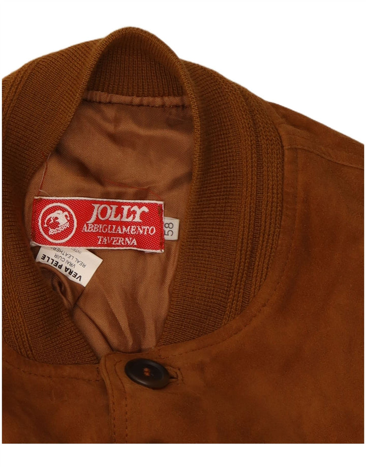 Jolly Veste Bomber en Daim pour Homme IT 58 4XL Cuir Marron