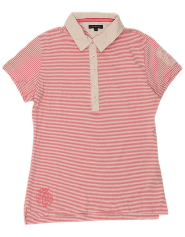Tommy Hilfiger Polo de rugby graphique pour femme UK 14 Grandes rayures roses