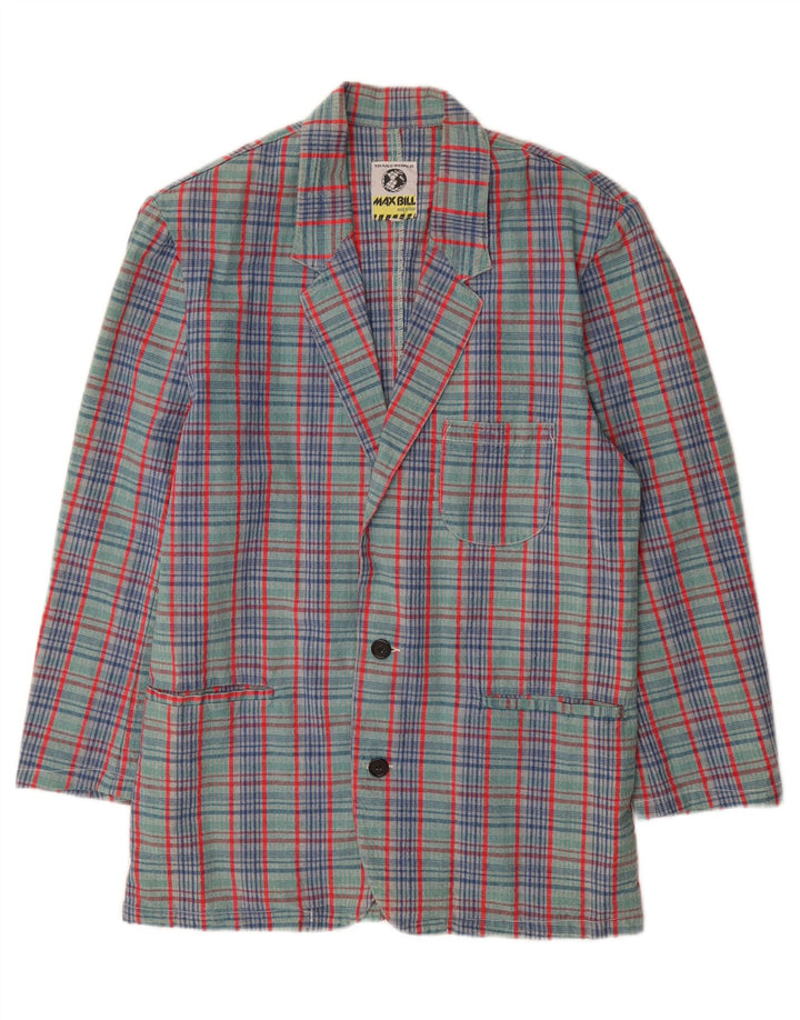 VINTAGE Veste blazer à 2 boutons pour homme UK 38 Coton à carreaux vert moyen