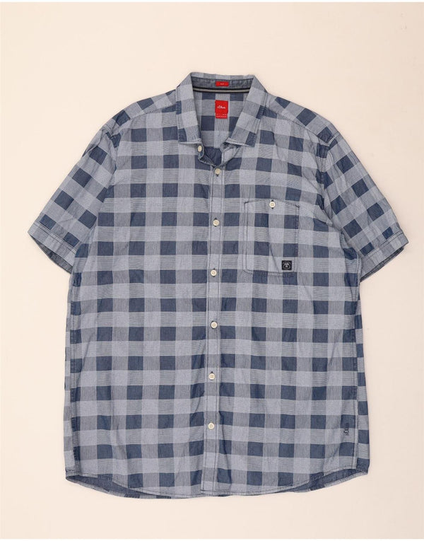 S.Oliver Chemise Slim Fit à Manches Courtes pour Hommes 2XL Coton à Carreaux Bleu