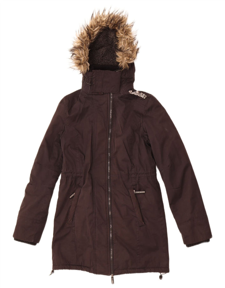 Superdry Manteau coupe-vent à capuche pour femme UK 10 Small Noir Polyester