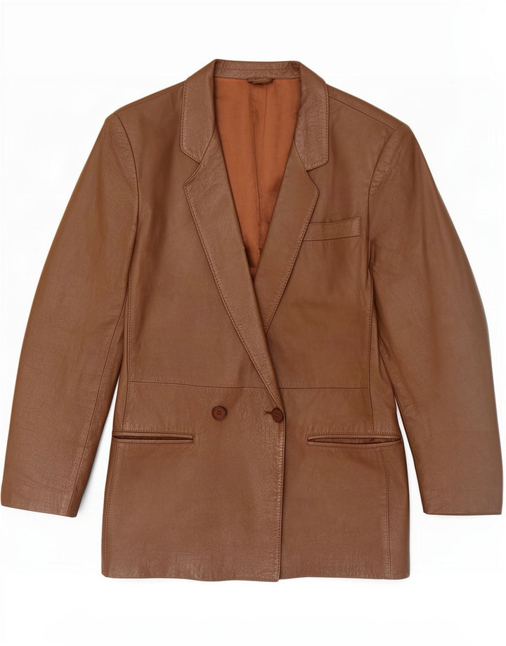 Vintage Blazer en cuir à double boutonnage pour femme IT 44 Marron moyen
