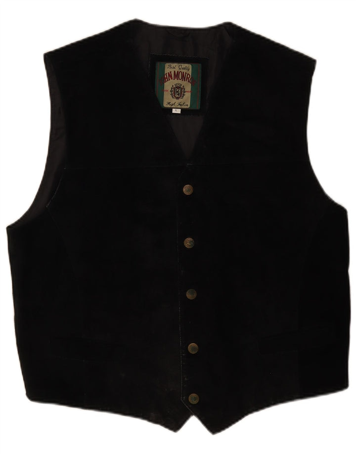 John Monroe Gilet en daim pour homme Grand cuir noir