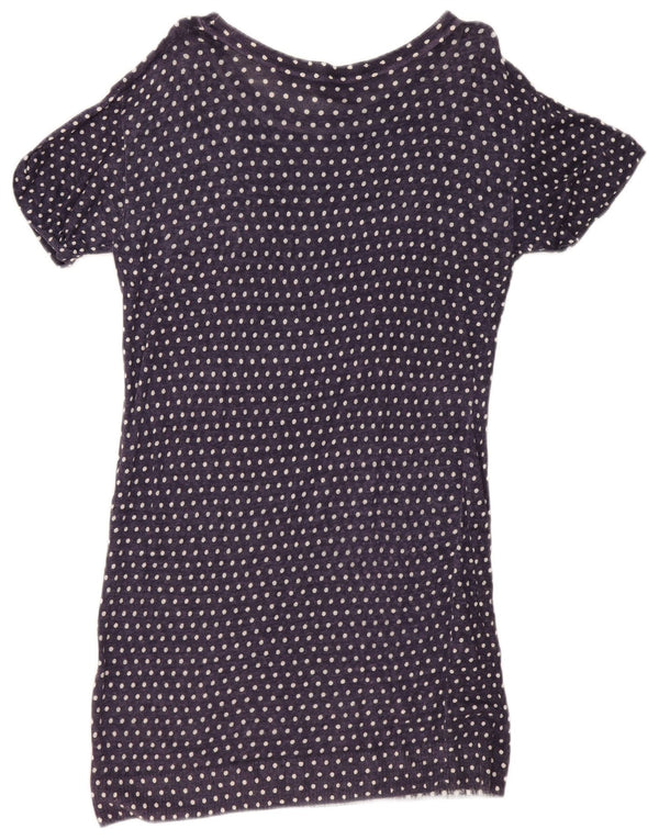 Jigsaw Robe T-Shirt Femme UK 14 Medium Bleu Marine à Pois Lin