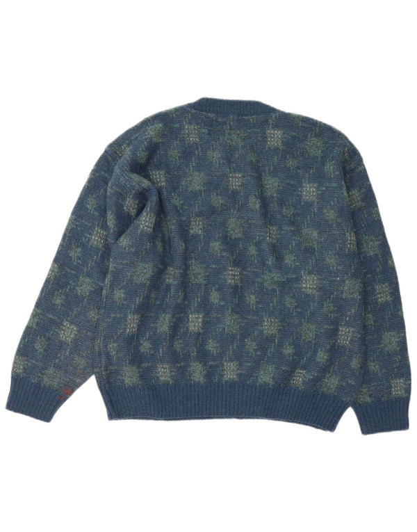 Rodrigo Pull col rond pour homme en laine d'alpaga géométrique bleue