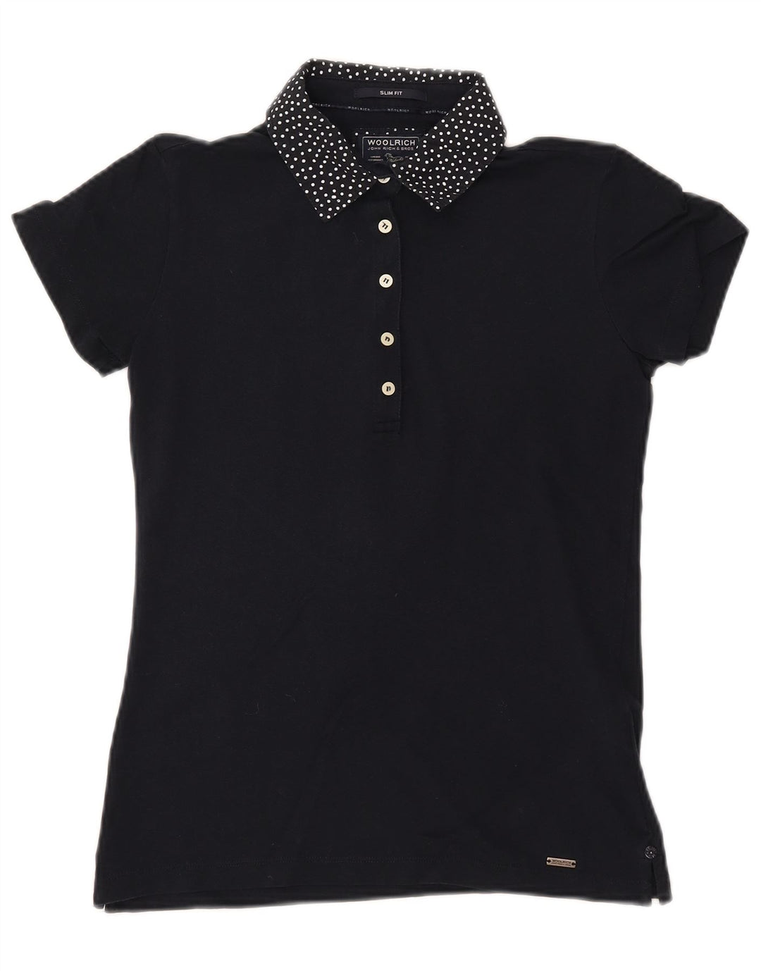 WOOLRICH Polo Slim Fit pour Femme UK 12 Coton à Pois Bleu Marine Moyen