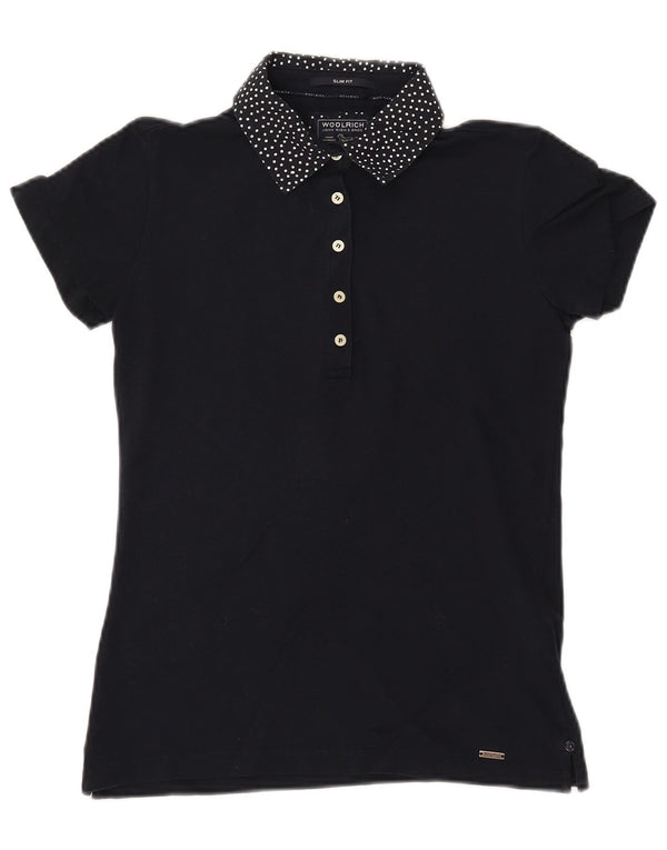WOOLRICH Polo Slim Fit pour Femme UK 12 Coton à Pois Bleu Marine Moyen