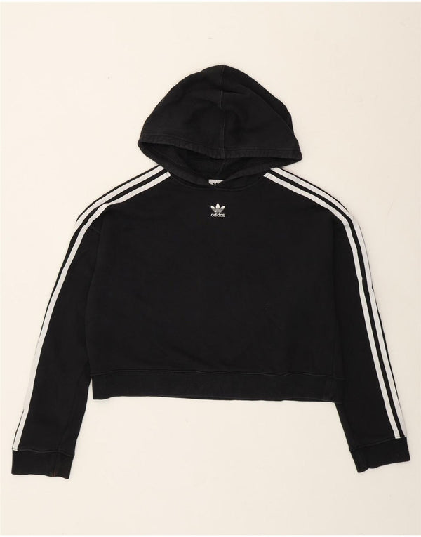 Adidas Pull à capuche court surdimensionné pour femme UK 12 en coton noir moyen