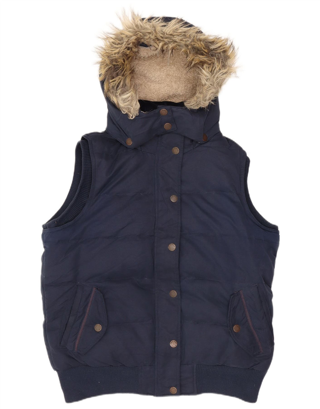 Fat Face Gilet rembourré à capuche pour femme UK 12 Medium Bleu marine Polyester