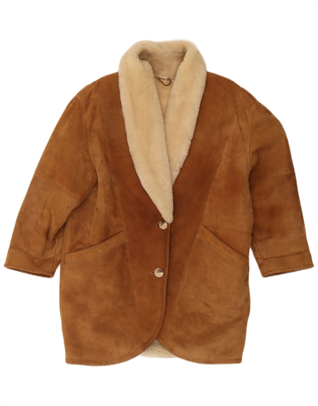 Manteau oversize en shearling pour femmes vintage IT 44 Marron Moyen Shearling