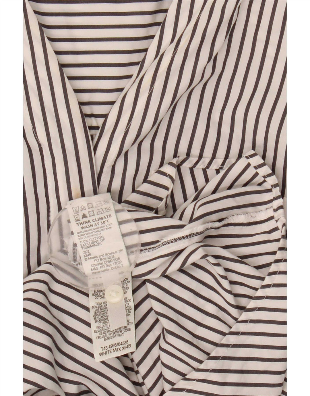 Marks & Spencer Chemise pull pour femme UK 16 Grand coton rayé blanc