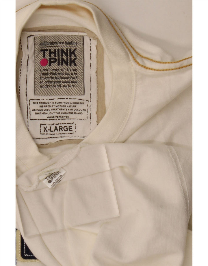 THINK PINK Haut graphique à manches longues XL en coton blanc cassé pour homme