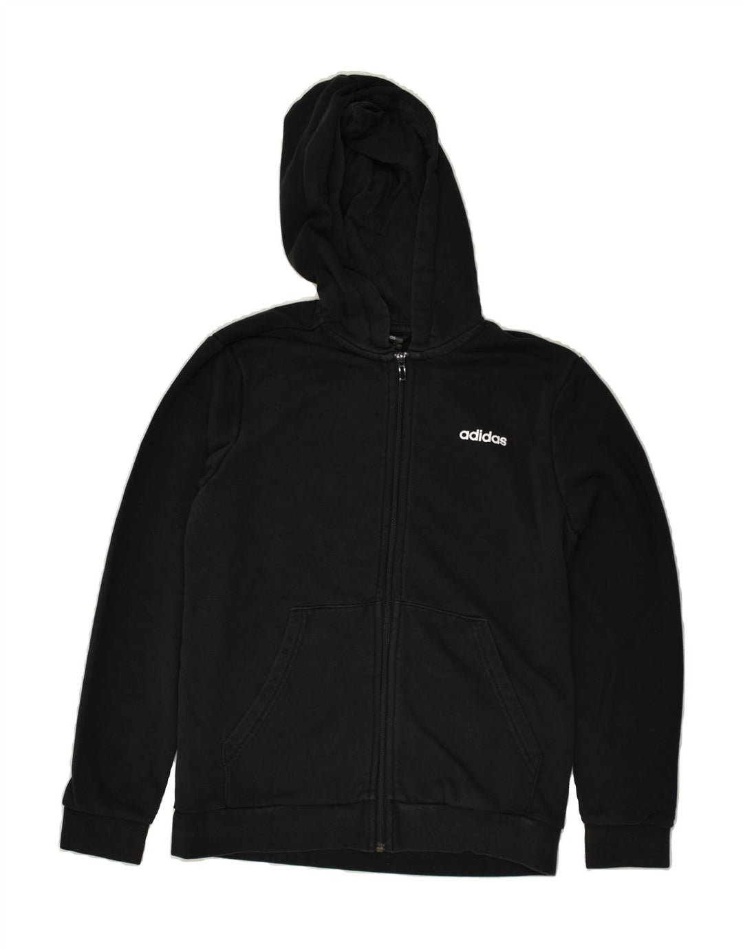 ADIDAS Boys Zip Hoodie Sweater 13-14 Years Black Cotton | Vintage Adidas | Thrift | Second-Hand Adidas | Used Clothing | Messina Hembry 