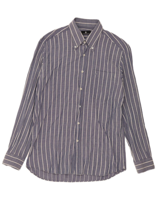 Roccobarocco Chemise homme Taille 40 15 3/4 Coton à fines rayures bleu marine moyen